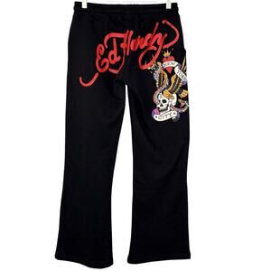 Ed Hardy NYC Sweatpants Skull Flare Joggers New York Black Size XS
